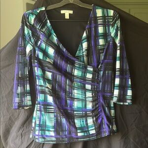 Green, Black and Purple Wrap Blouse